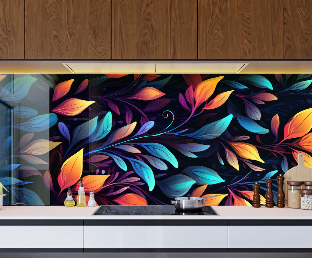 Leaves Tempered Glass Backsplash-BacksplashArtworks