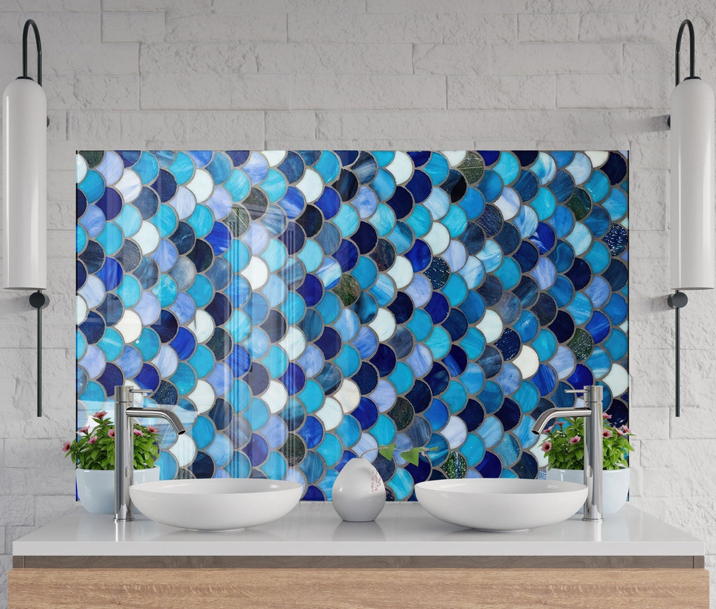 Blue Tile Tempered Glass Backsplash-BacksplashArtworks