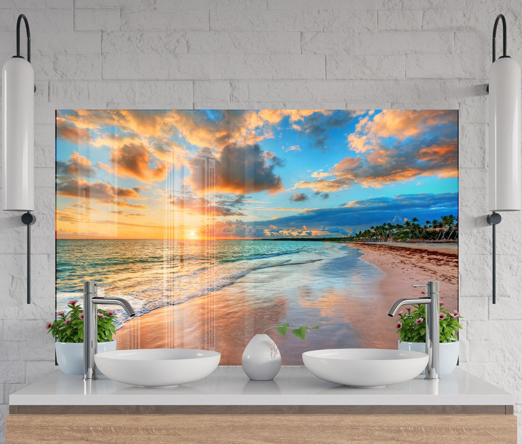 Tropical Sunset Beach - Glass Kitchen Backsplash-BacksplashArtworks