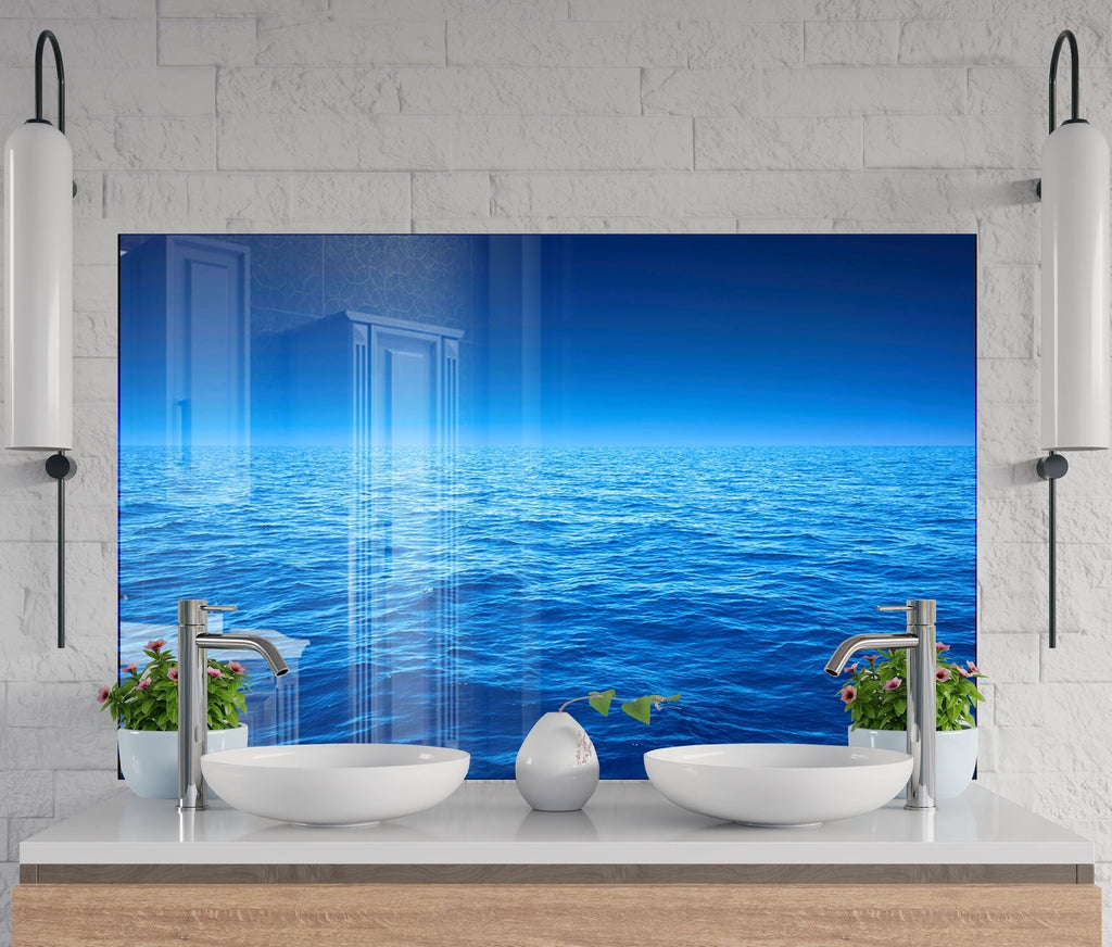 Deep Blue Ocean Wall Art – Tempered Glass Bathroom Backsplash-BacksplashArtworks