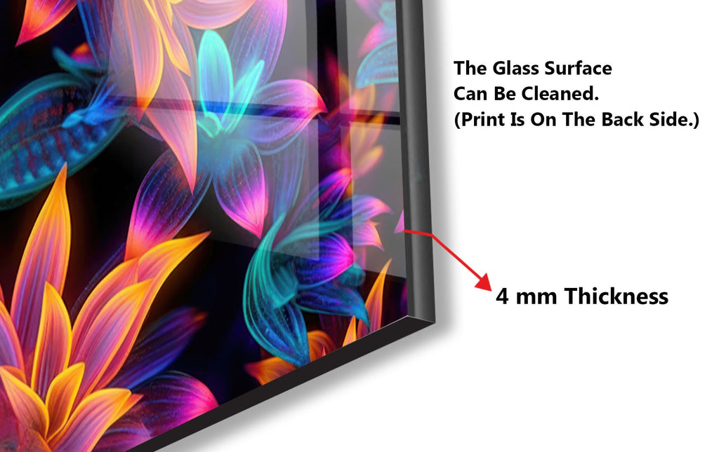 Neon Bloom Illumination - Glass Kitchen Backsplash-BacksplashArtworks