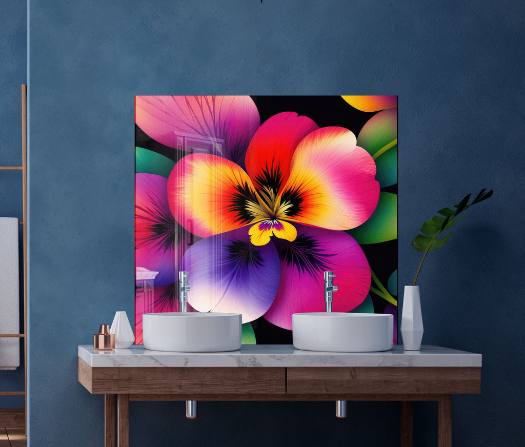 Hibiscus Tempered Glass Backsplash-BacksplashArtworks