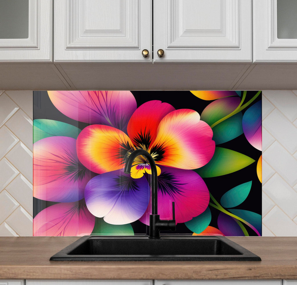 Hibiscus Tempered Glass Backsplash-BacksplashArtworks