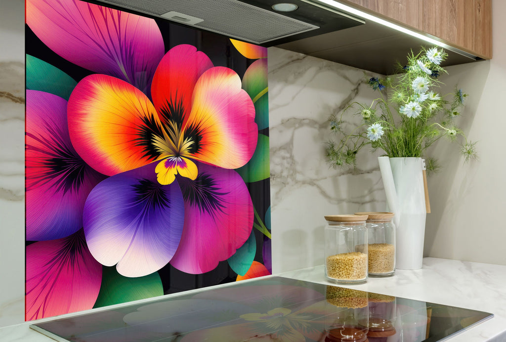 Hibiscus Tempered Glass Backsplash-BacksplashArtworks
