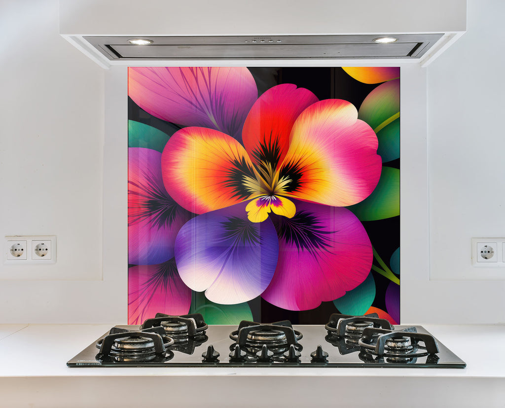 Hibiscus Tempered Glass Backsplash-BacksplashArtworks