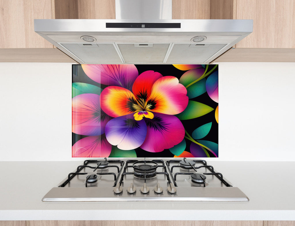 Hibiscus Tempered Glass Backsplash-BacksplashArtworks