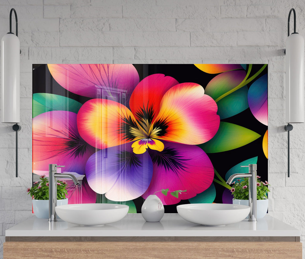 Hibiscus Tempered Glass Backsplash-BacksplashArtworks