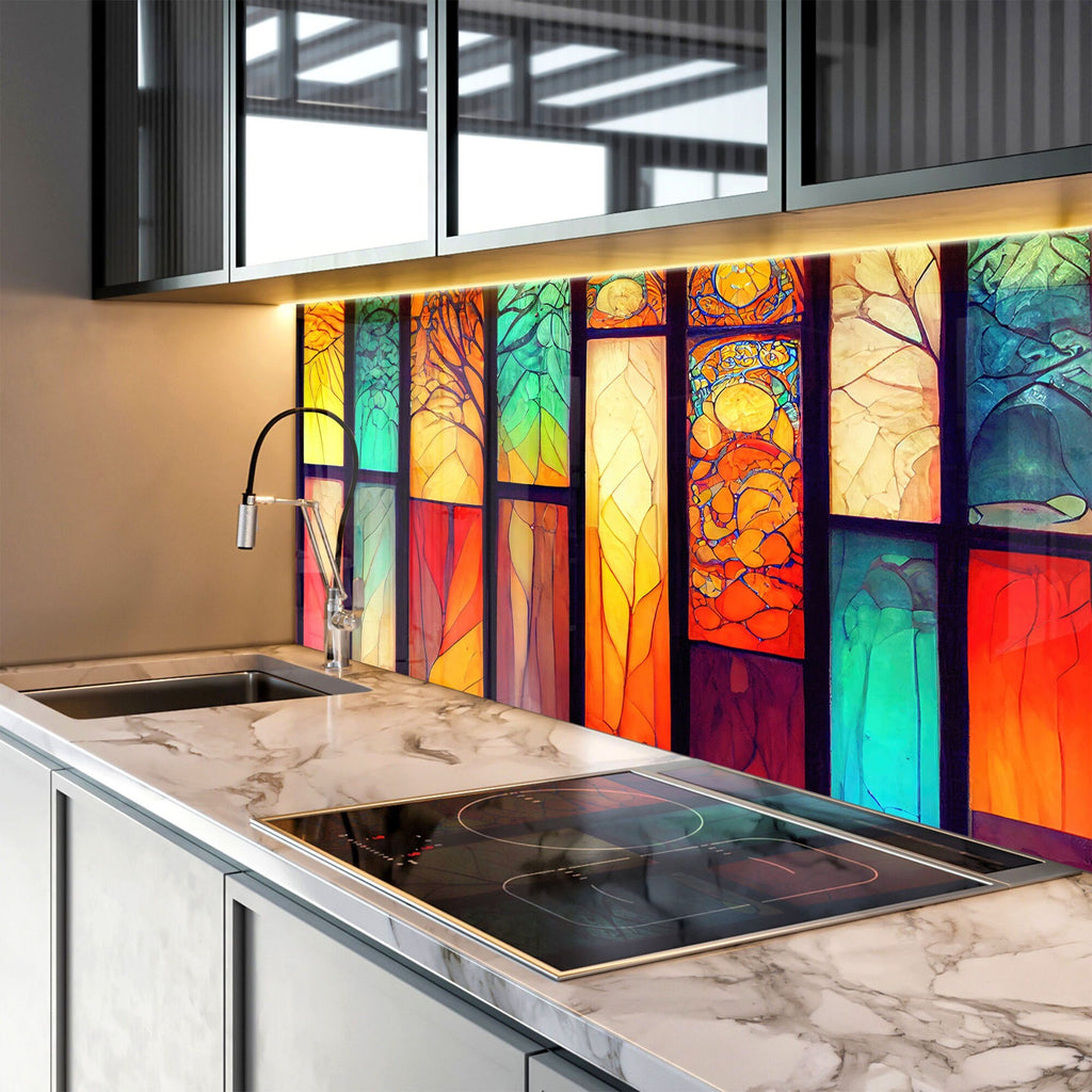 Stained Glass Window - Glass Kitchen Backsplash-BacksplashArtworks