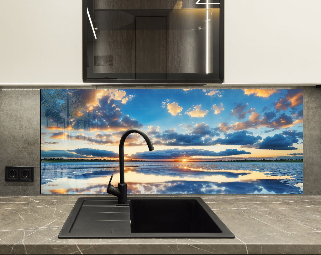 Sunset Reflection Wall Art - Tempered Glass Kitchen Backsplash-BacksplashArtworks