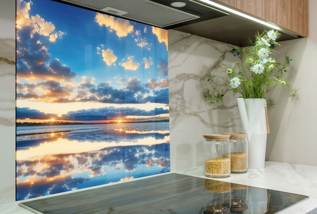 Sunset Reflection Wall Art - Tempered Glass Kitchen Backsplash-BacksplashArtworks