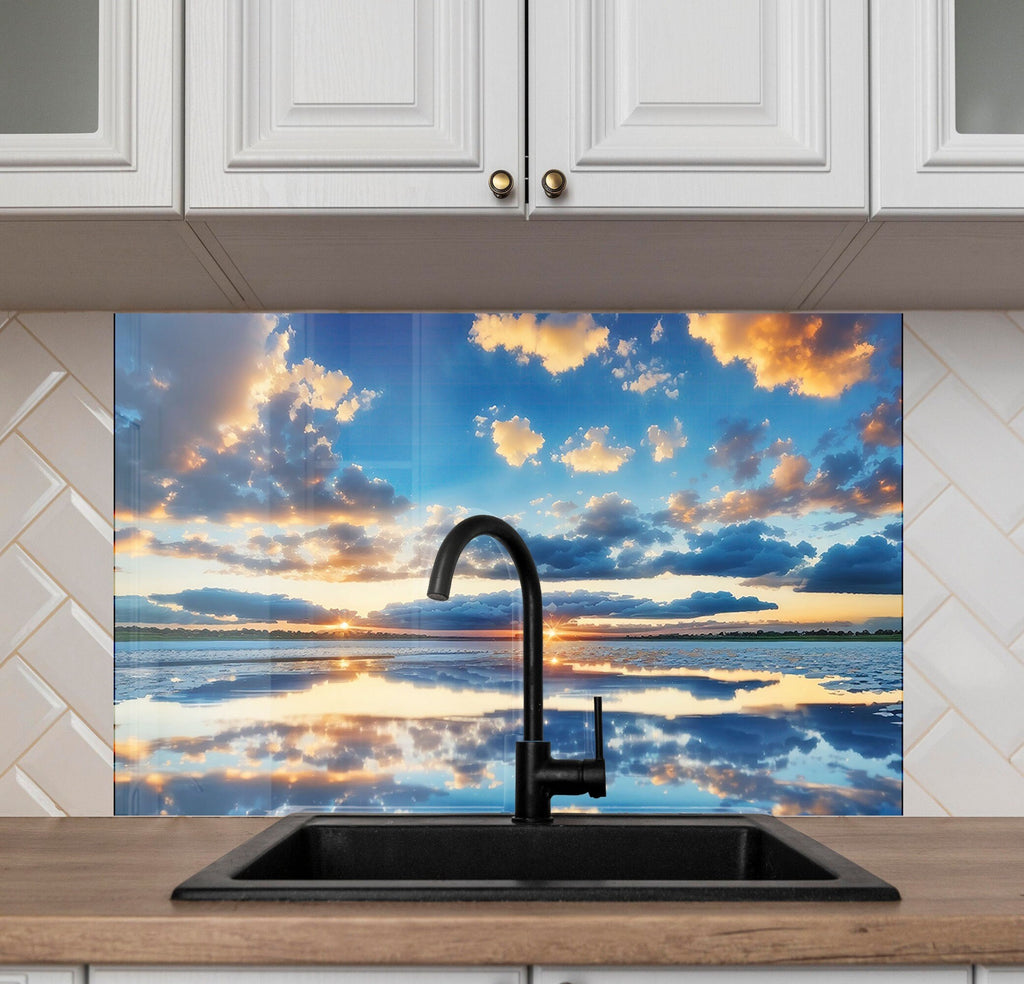 Sunset Reflection Wall Art - Tempered Glass Kitchen Backsplash-BacksplashArtworks