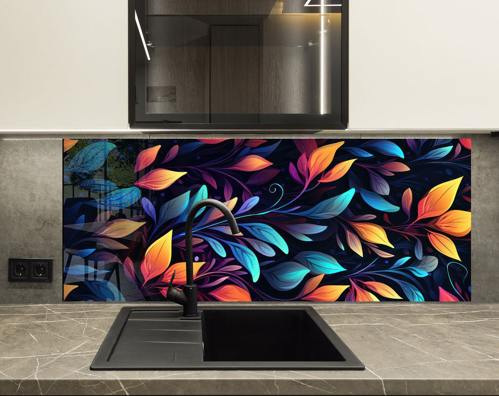 Leaves Tempered Glass Backsplash-BacksplashArtworks