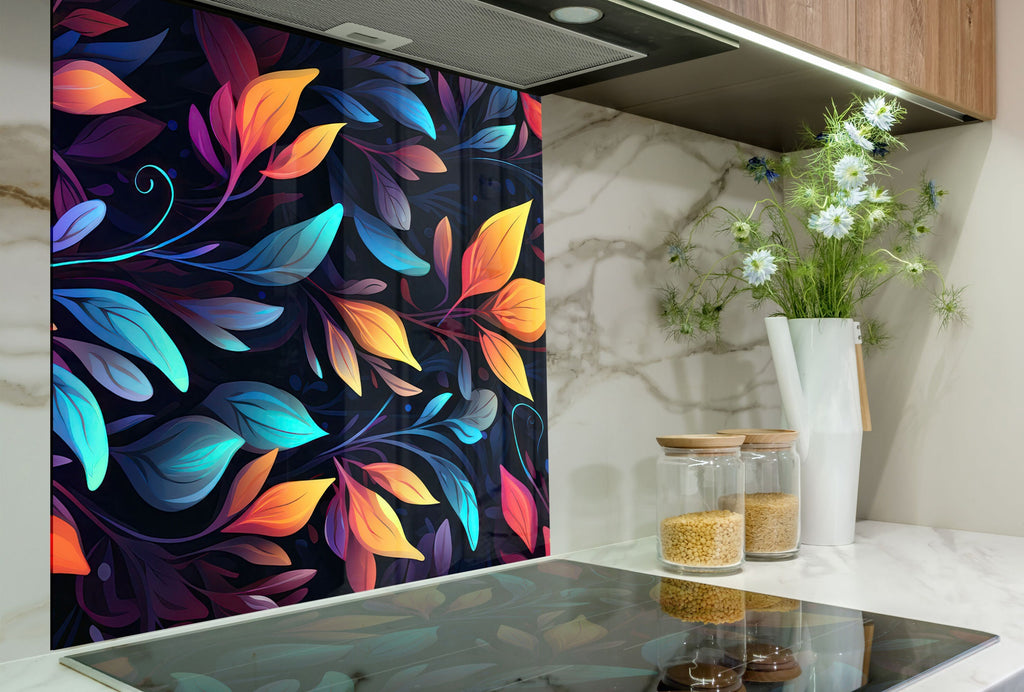 Leaves Tempered Glass Backsplash-BacksplashArtworks