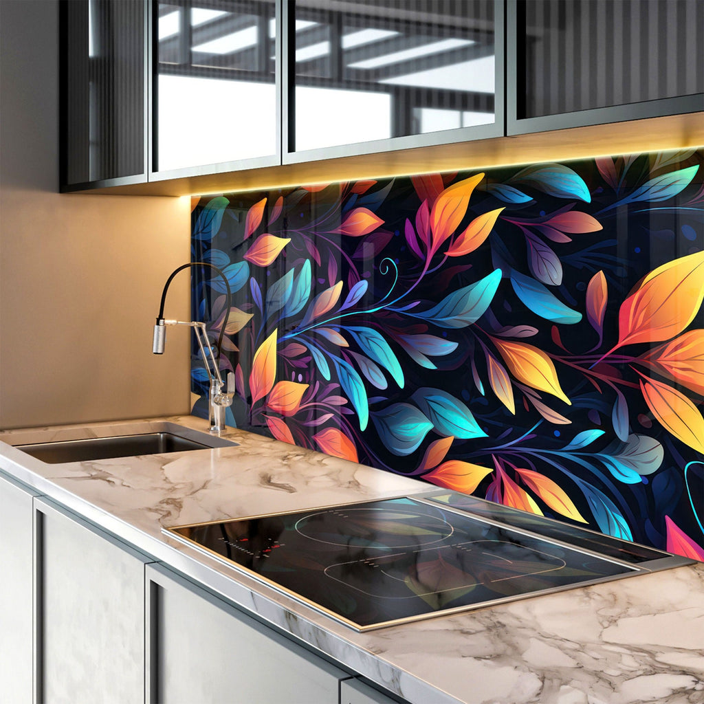 Leaves Tempered Glass Backsplash-BacksplashArtworks