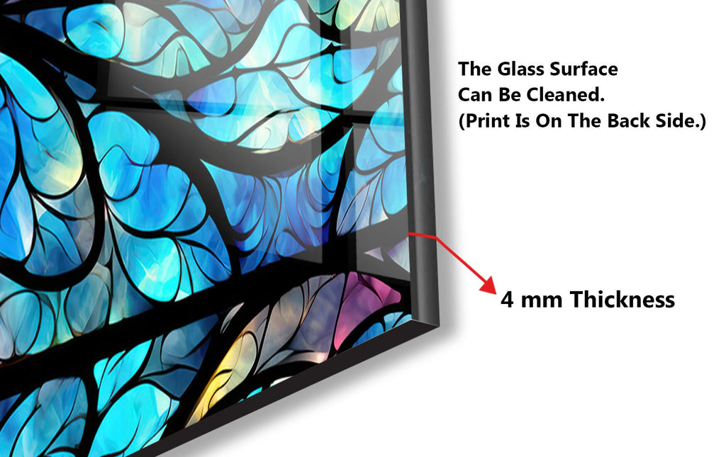 Blue Floral Stained - Glass Kitchen Backsplash-BacksplashArtworks