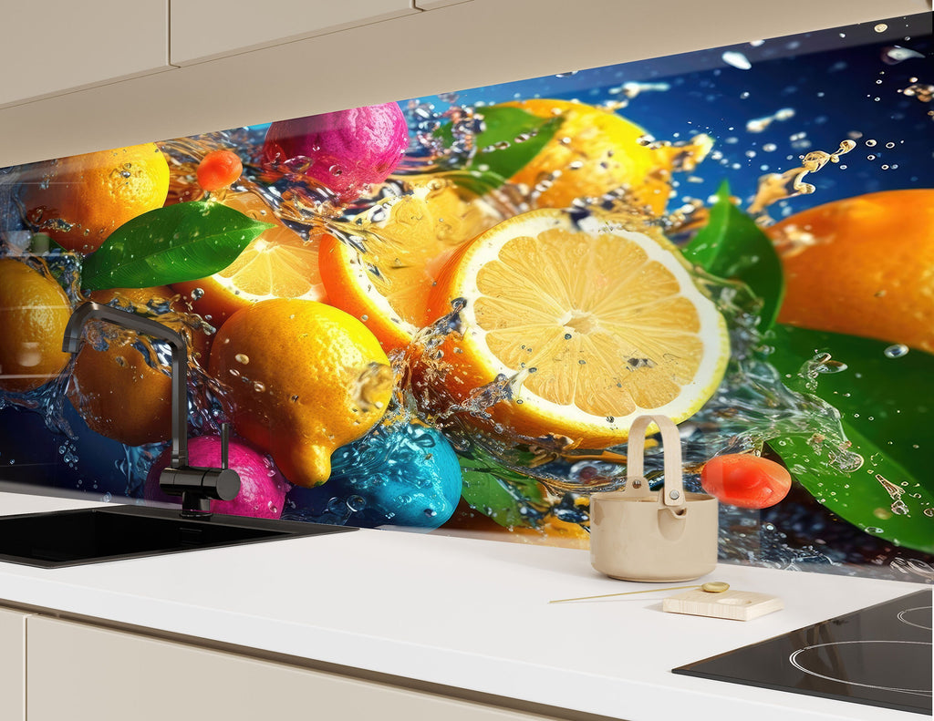 Zesty Citrus Splash Glass Kitchen Backsplash – Fresh Lemon & Fruit Design-BacksplashArtworks