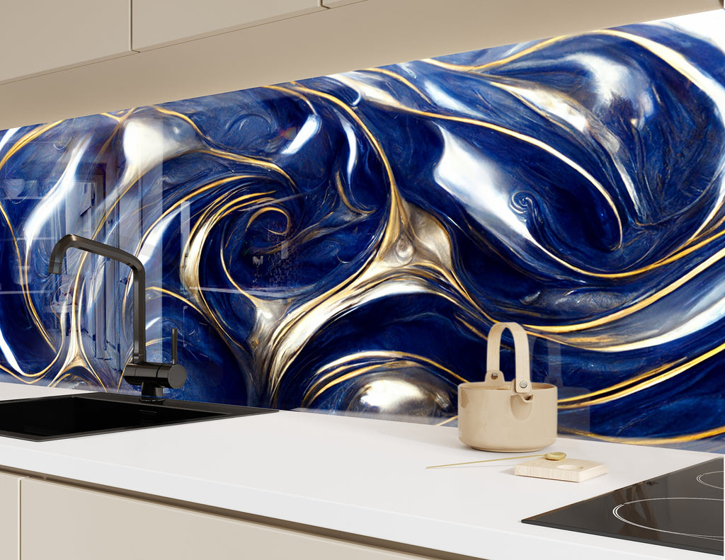 Royal Waves - Glass Bathroom Backsplash-BacksplashArtworks