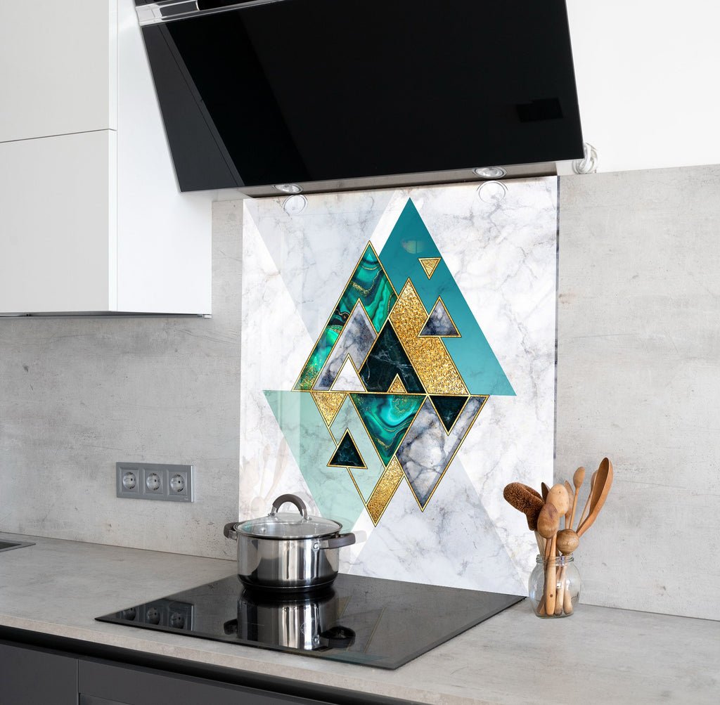 Modern Geometric Design - Glass Kitchen Backsplash-BacksplashArtworks