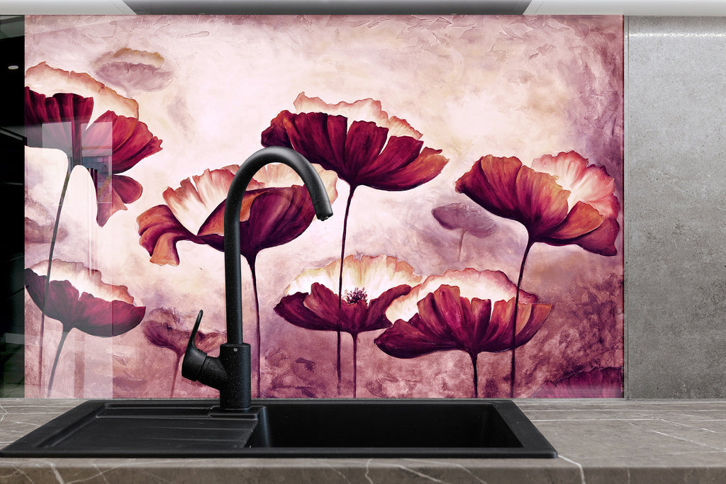 Pink Dandelion Tempered Glass Backsplash-BacksplashArtworks