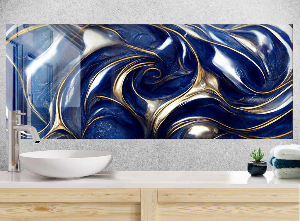 Royal Waves - Glass Bathroom Backsplash-BacksplashArtworks
