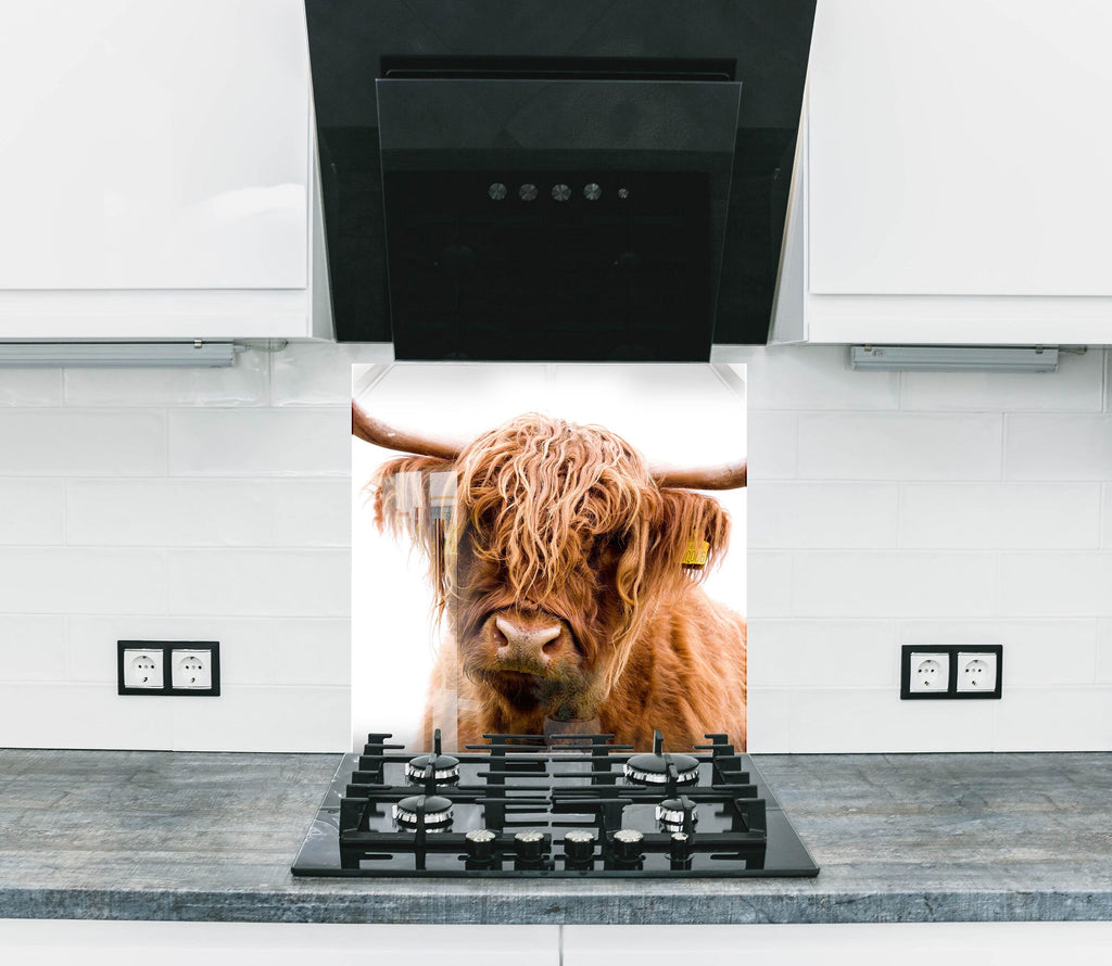 Highland Cow Rustic Elegance – Farmhouse Glass Kitchen Backsplash-BacksplashArtworks