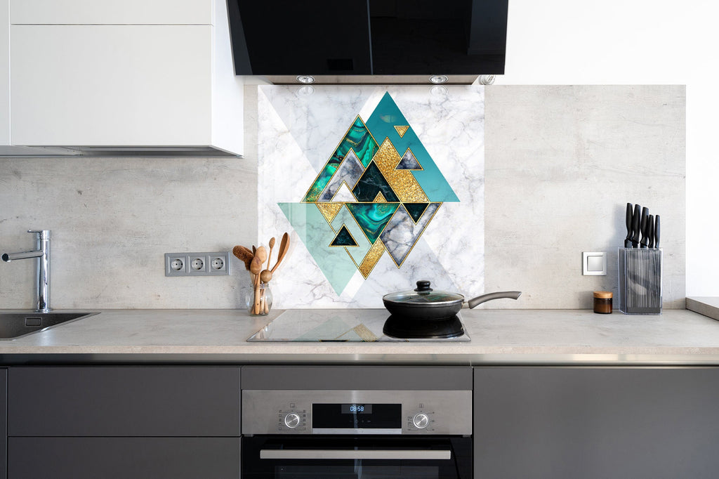 Modern Geometric Design - Glass Kitchen Backsplash-BacksplashArtworks