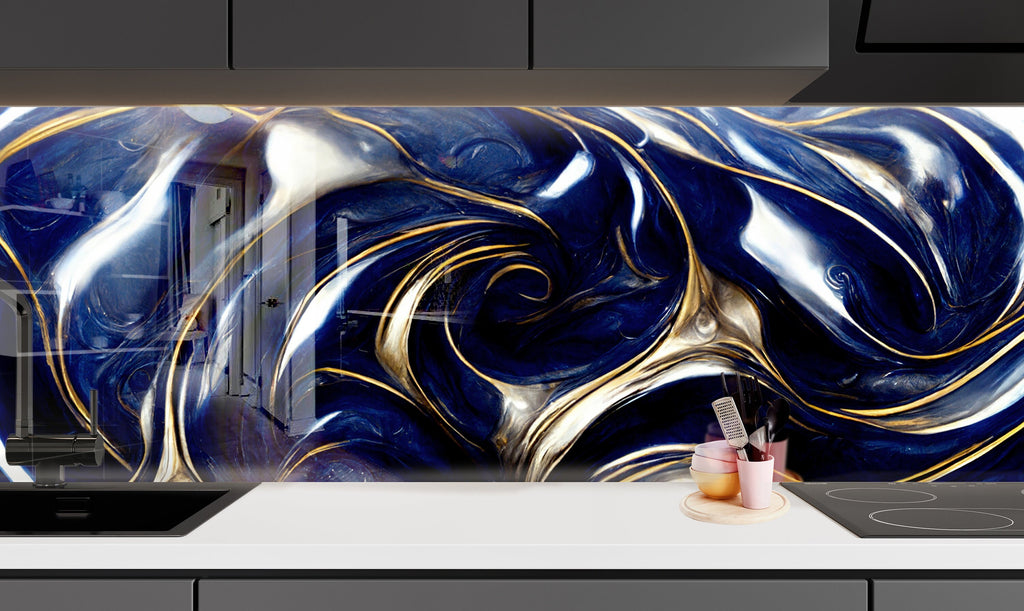 Royal Waves - Glass Bathroom Backsplash-BacksplashArtworks