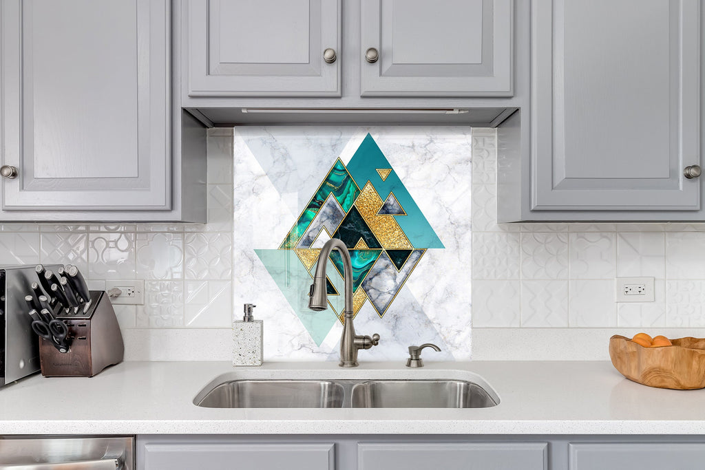 Modern Geometric Design - Glass Kitchen Backsplash-BacksplashArtworks