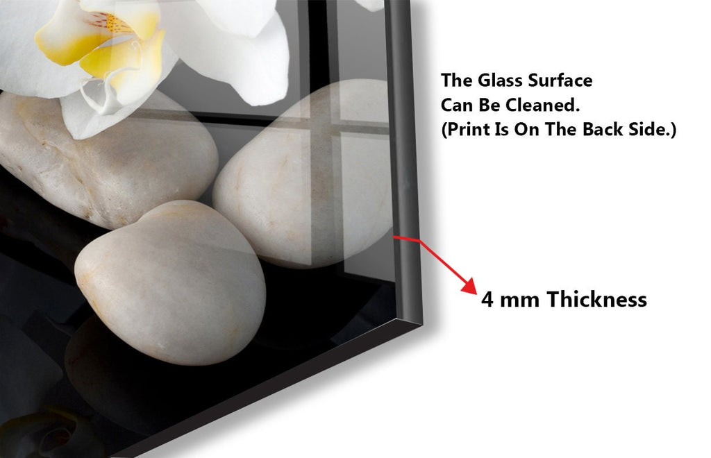 White Orchid Floral Tempered Glass Backsplash-BacksplashArtworks