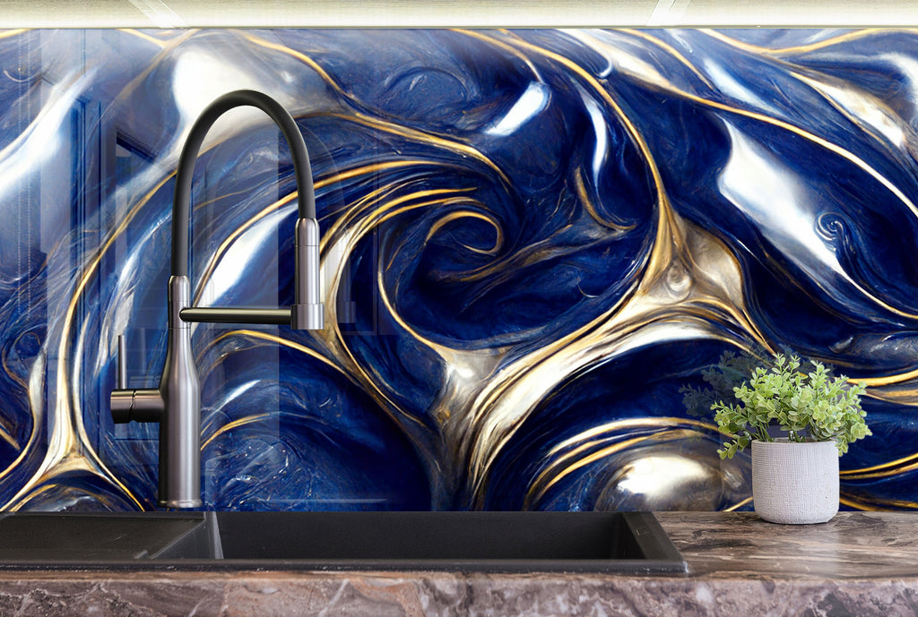 Royal Waves - Glass Bathroom Backsplash-BacksplashArtworks