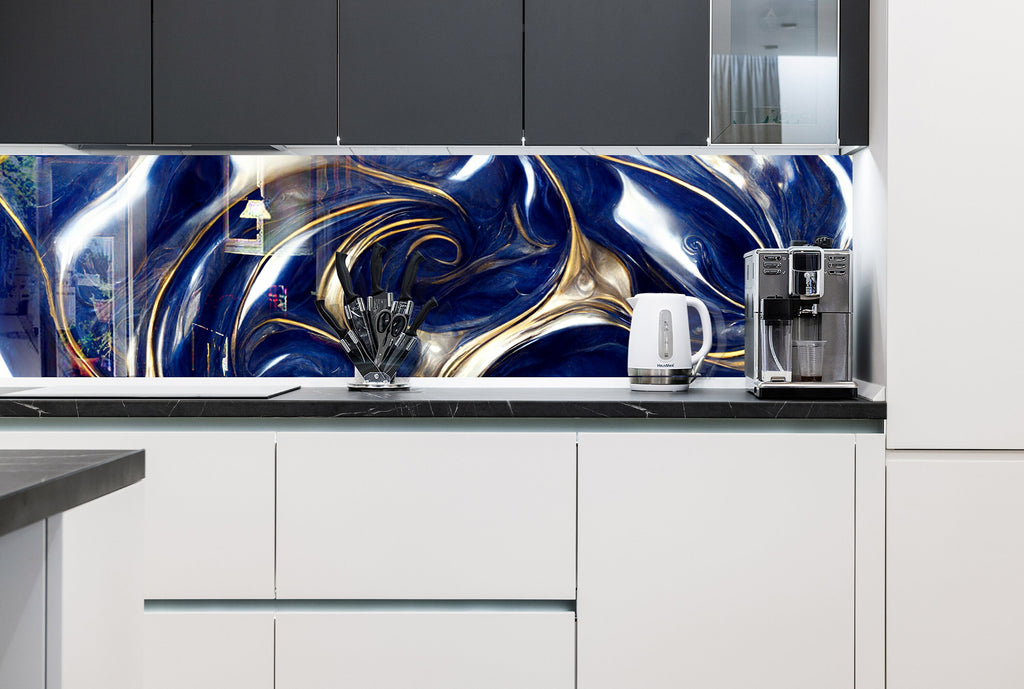 Royal Waves - Glass Bathroom Backsplash-BacksplashArtworks