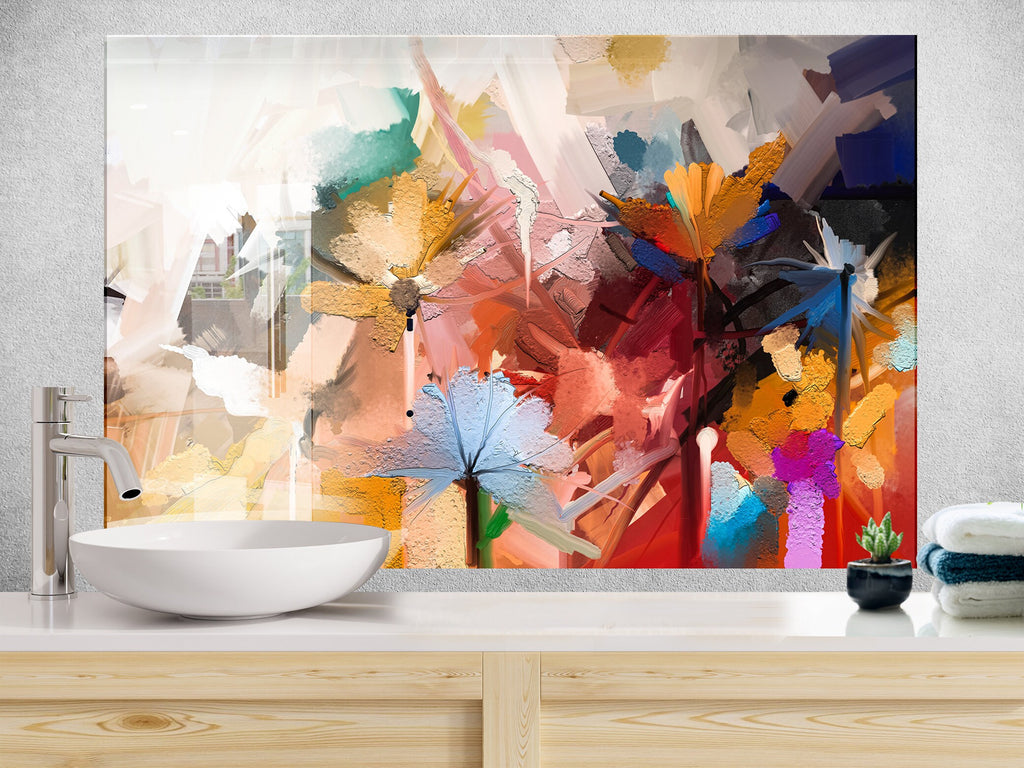 Botanical Floral Tempered Glass Backsplash-BacksplashArtworks