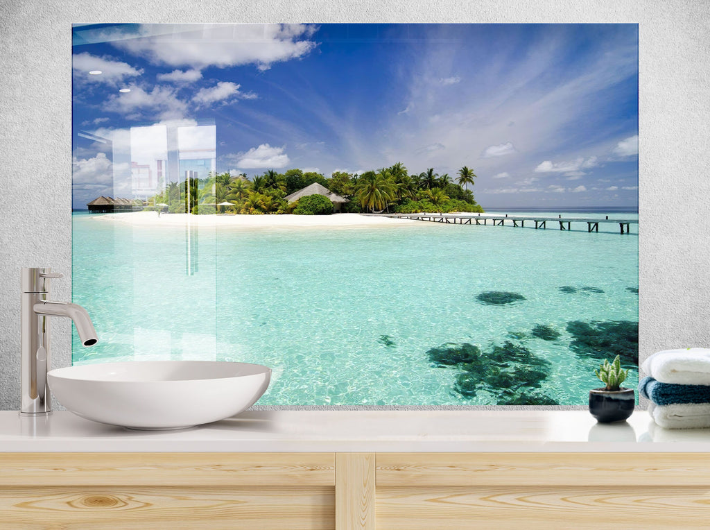 Tropical Island Beach View Wall Art – Kitchen Glass Backsplash-BacksplashArtworks
