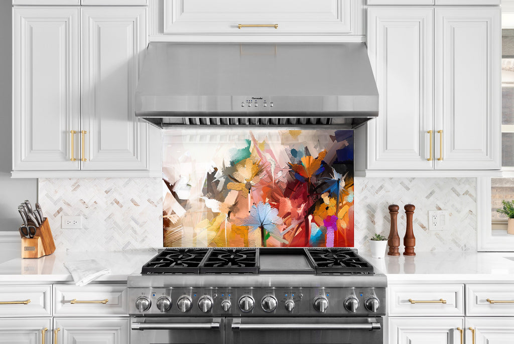 Botanical Floral Tempered Glass Backsplash-BacksplashArtworks
