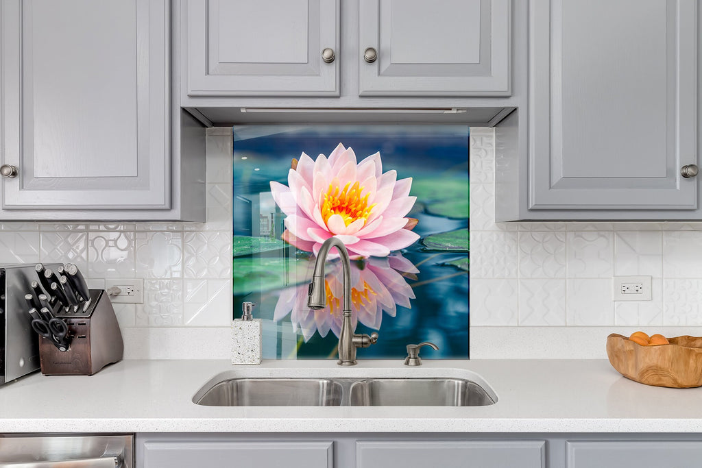 Pink Rose Tempered Glass Backsplash-BacksplashArtworks