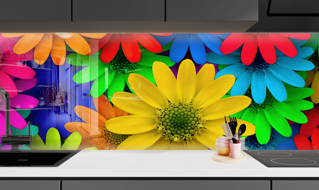 Colorful Flowers Tempered Glass Backsplash-BacksplashArtworks