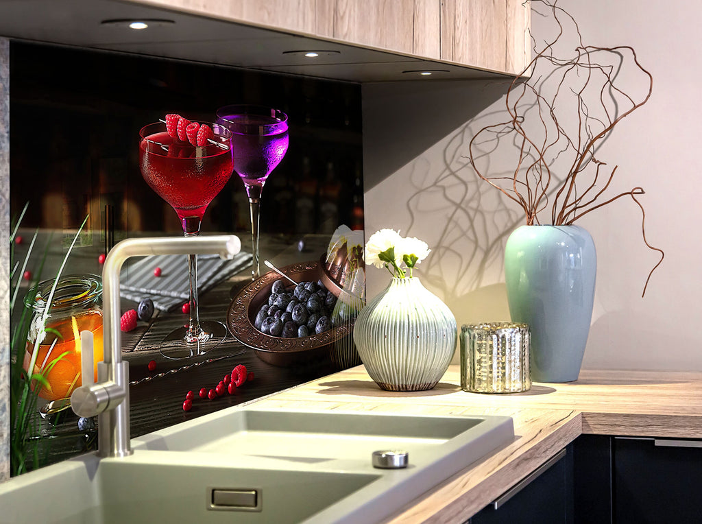 Luxury Cocktail & Berries - Glass Kitchen Backsplash-BacksplashArtworks