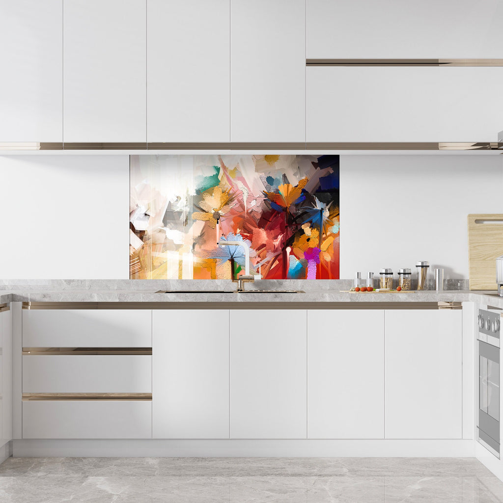 Botanical Floral Tempered Glass Backsplash-BacksplashArtworks