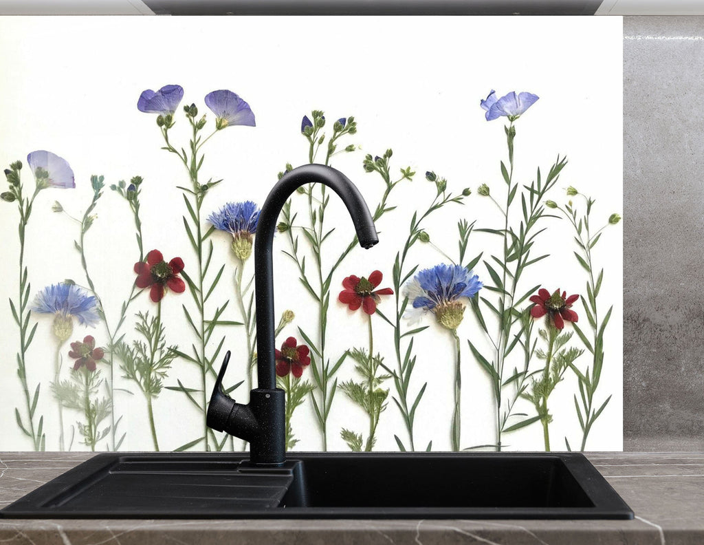 Botanical Floral Tempered Glass Backsplash-BacksplashArtworks