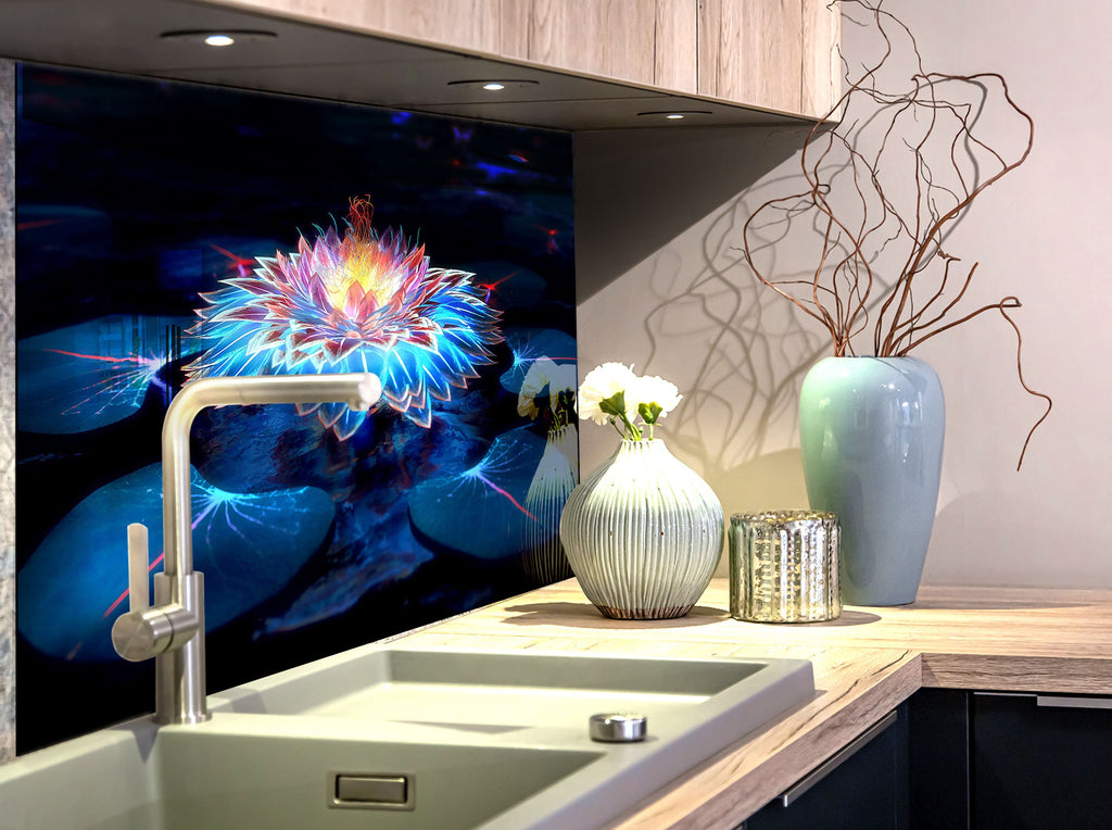 Botanical Floral Tempered Glass Backsplash-BacksplashArtworks
