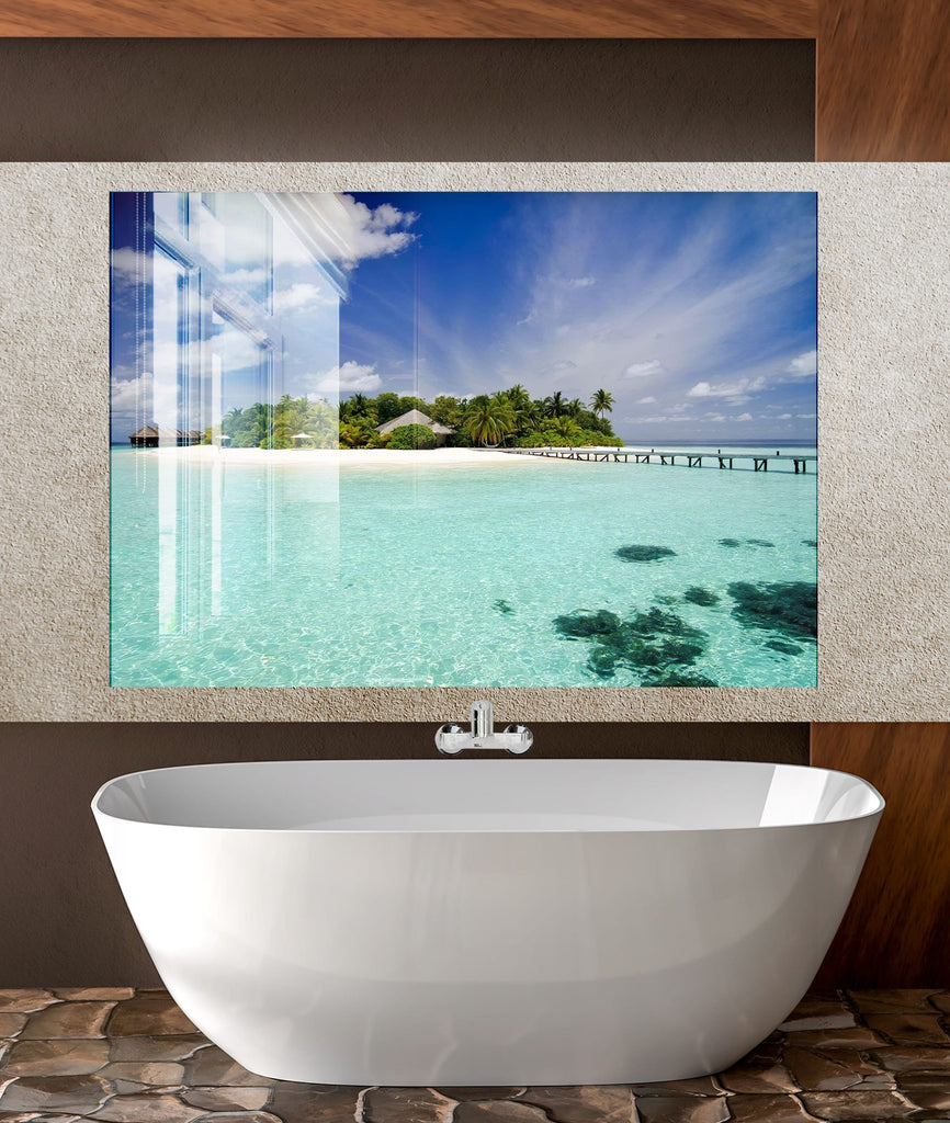 Tropical Island Beach View Wall Art – Kitchen Glass Backsplash-BacksplashArtworks
