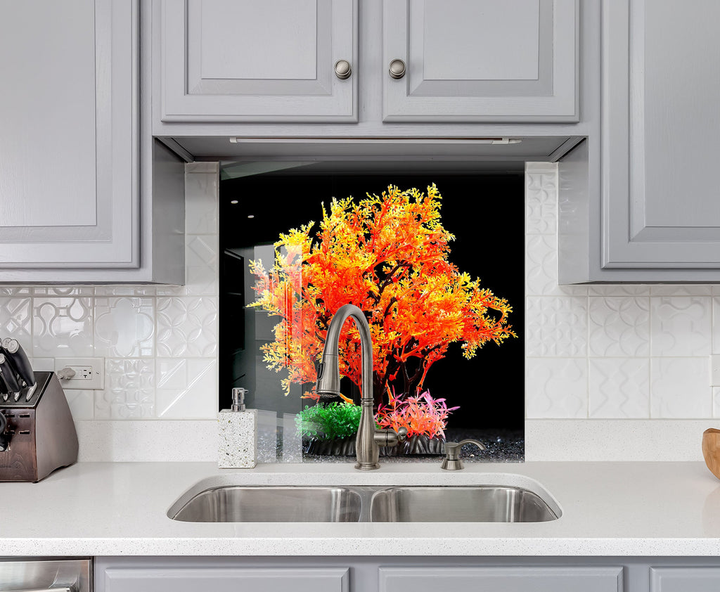 Botanical Floral Tempered Glass Backsplash-BacksplashArtworks