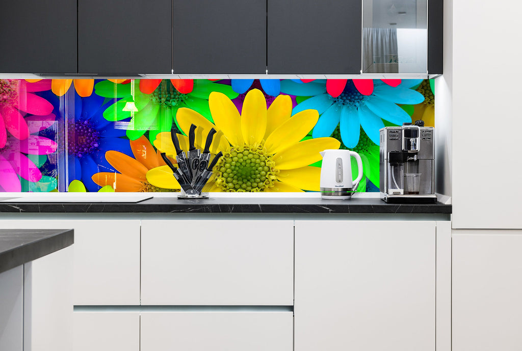 Colorful Flowers Tempered Glass Backsplash-BacksplashArtworks