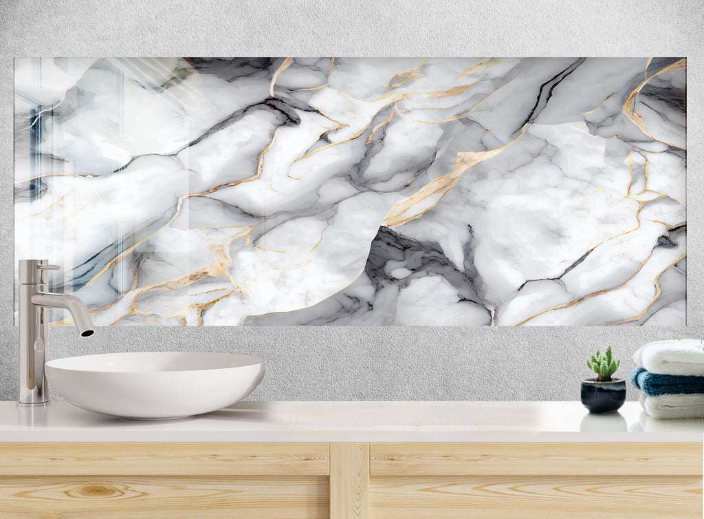 Classic Marble Elegance - Glass Kitchen Backsplash-BacksplashArtworks