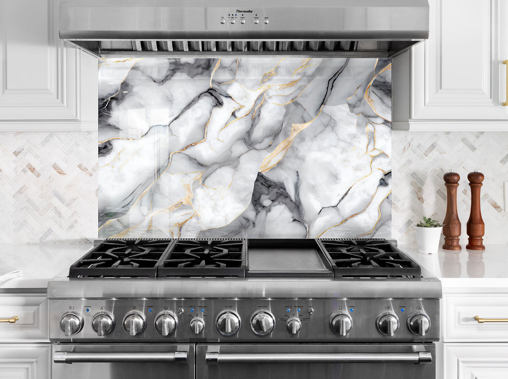 Classic Marble Elegance - Glass Kitchen Backsplash-BacksplashArtworks