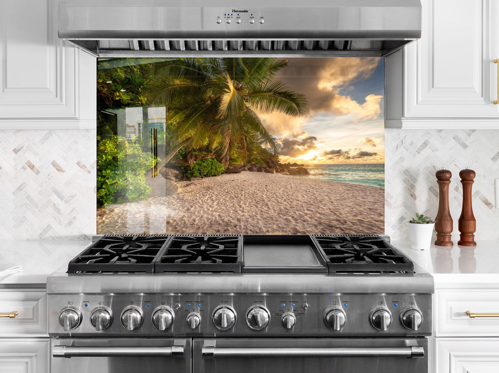 Tropical Beach Sunset Paradise Wall Art – Glass Backsplash-BacksplashArtworks