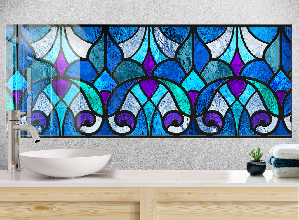 Royal Blue Stained - Glass Kitchen Backsplash-BacksplashArtworks
