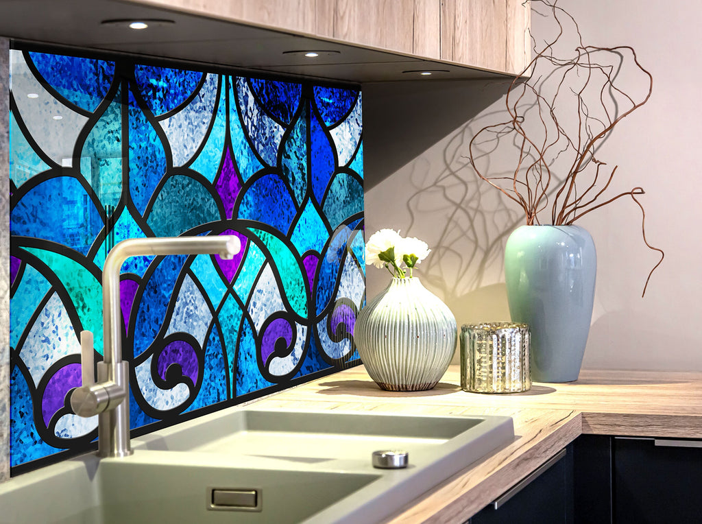 Royal Blue Stained - Glass Kitchen Backsplash-BacksplashArtworks