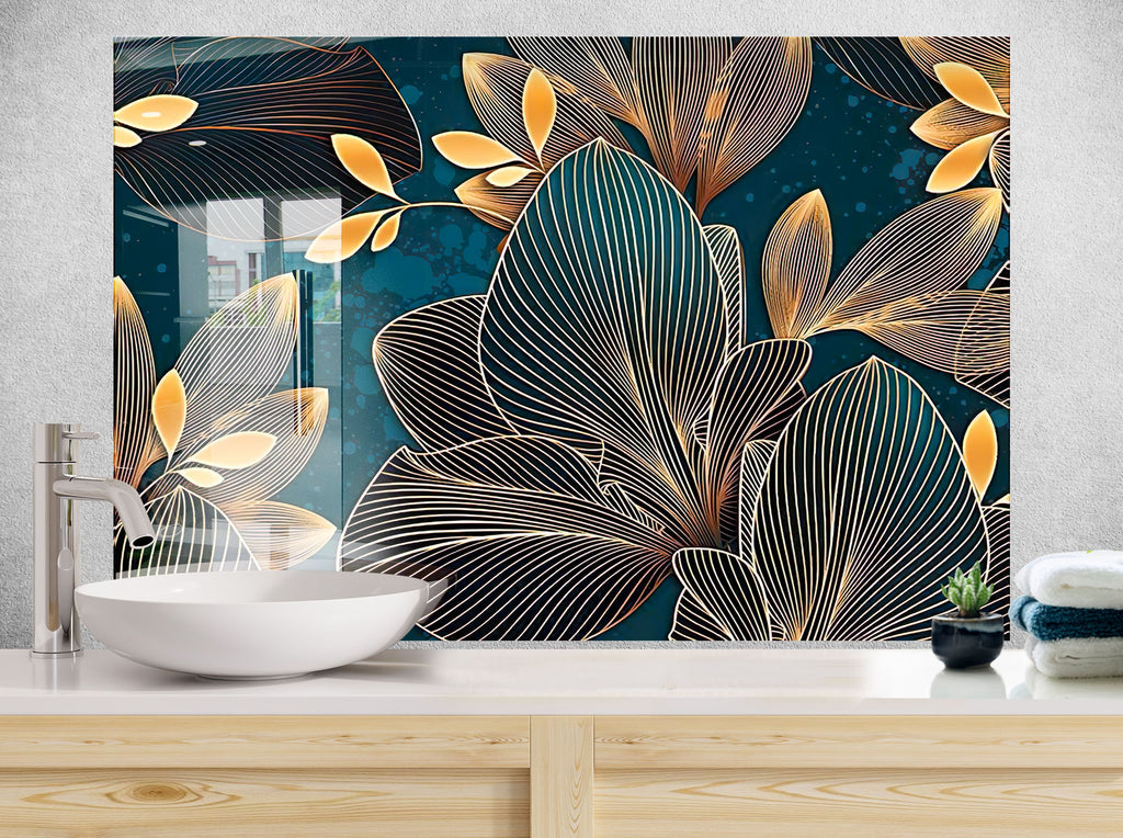 Botanical Floral Tempered Glass Backsplash-BacksplashArtworks