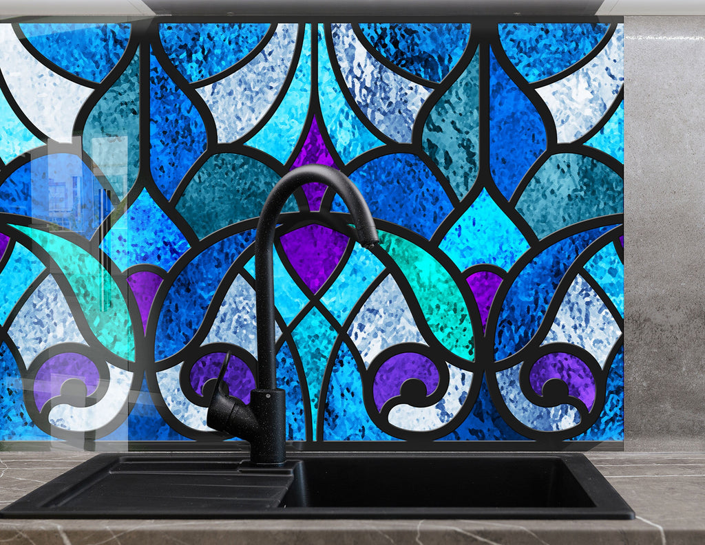 Royal Blue Stained - Glass Kitchen Backsplash-BacksplashArtworks